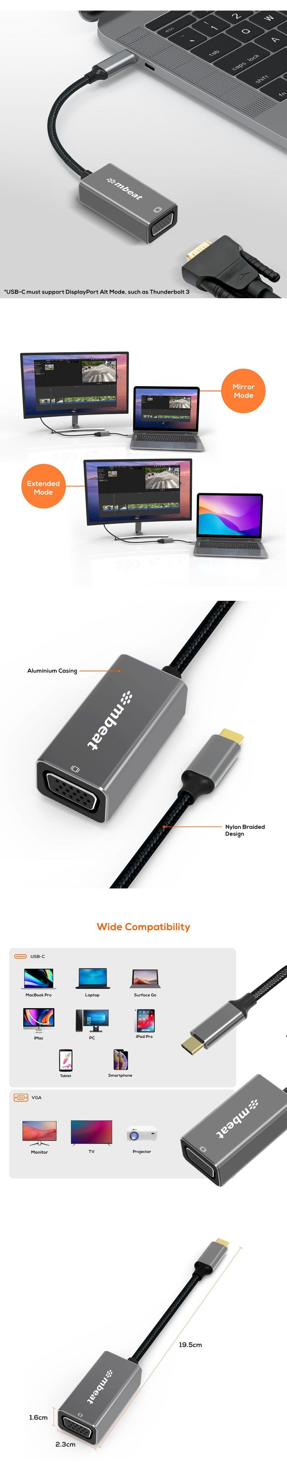 A large marketing image providing additional information about the product mbeat Elite USB-C to VGA Adapter - Additional alt info not provided